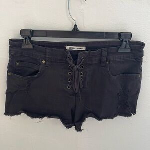 Billabong Black Distressed Denim Lace-Up Shorts (26)